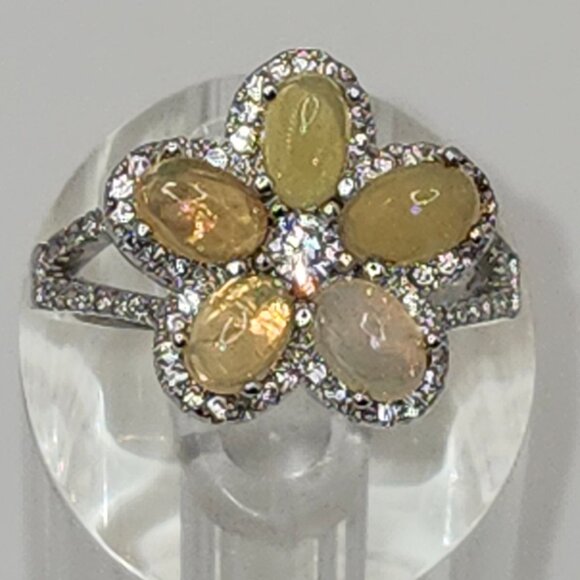 .925 Sterling Silver Pretty as a Princess Natural Fire Opal/CZ Ring Size 8 $550 - Picture 3 of 6